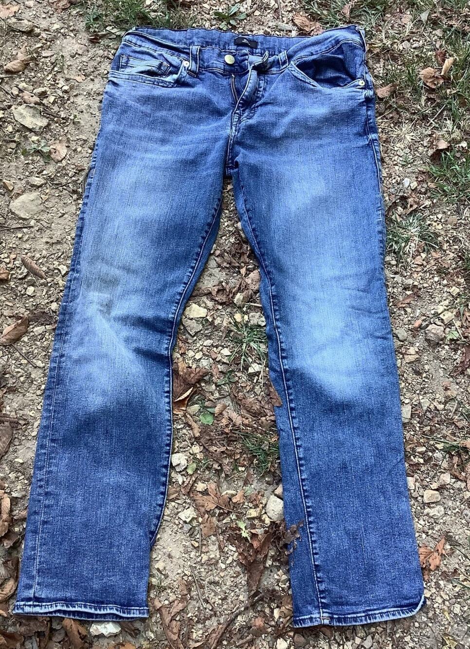 True Religion Geno Relaxed Slim Jeans Mens 38x32 Medium Wash No Flap Blue Denim
